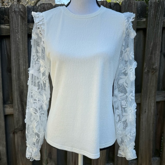 Alice Blue New White Sheer Long Sleeve Top Size Medium - Picture 10 of 11